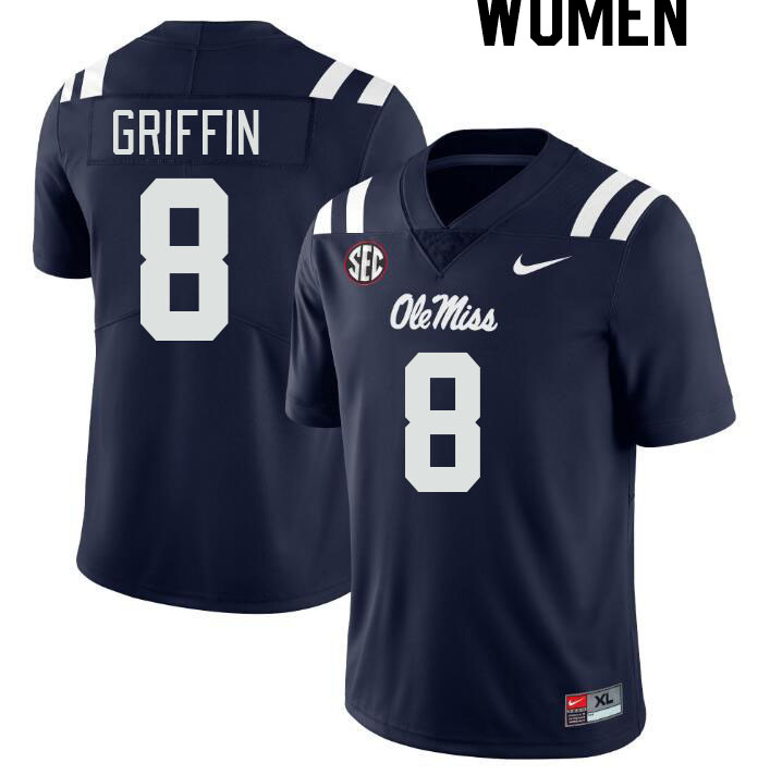 Women #8 Jam Griffin Ole Miss Rebels College Football Jerseyes Stitched Sale-Navy